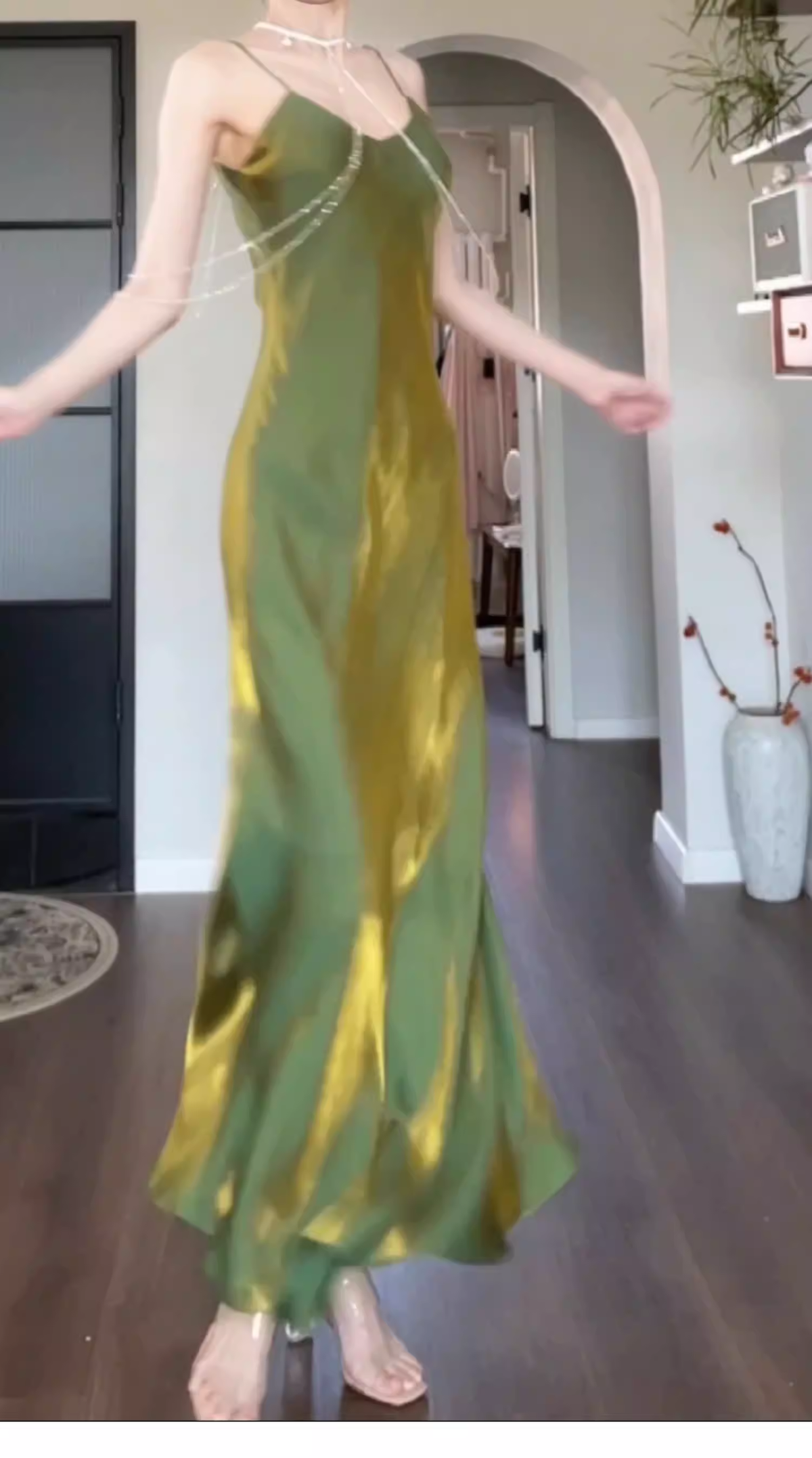 Simple Spaghetti Straps Satin Mermaid Long Wedding Guest Dress Green Birthday Party Gown SP1982