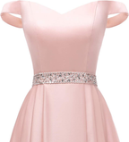 Off The Shoulder Burgundy Satin Long Prom Dress Y770