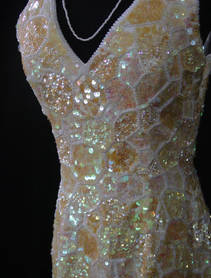 Glitter V Neck Sleeveless Sequin Beaded Sheath Long Evening Gown Formal Birthday Prom Dress