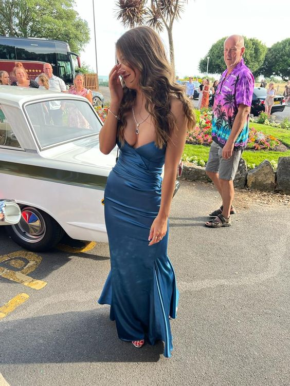 Charming Blue Mermaid Sleeveless Prom Dress,Formal Gown Y7008