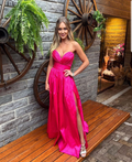 Hot Pink Sweetheart Prom Dress With Split,Hot Pink Formal Gown Y5166
