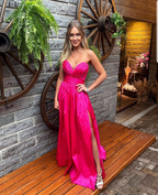 Hot Pink Sweetheart Prom Dress With Split,Hot Pink Formal Gown Y5166