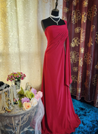 Charming Red One Shoulder Satin Pleated Mermaid Long Party Dress Formal Wedding Guest Dress SP1948