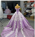 3D Flowers Lilac Sweet 15 Dress Off the Shoulder Quince Dress Luxurious Ball Gown Y906
