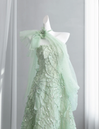 Pretty Mint Green Tulle Petals Sequin Beaded A Line Birthday Prom Dress Party Dress SP1520
