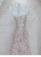 Charming Pink Chiffon Print Floral layered Ruffles Mermaid Party Dress Formal Birthday Prom Dresses SP2000