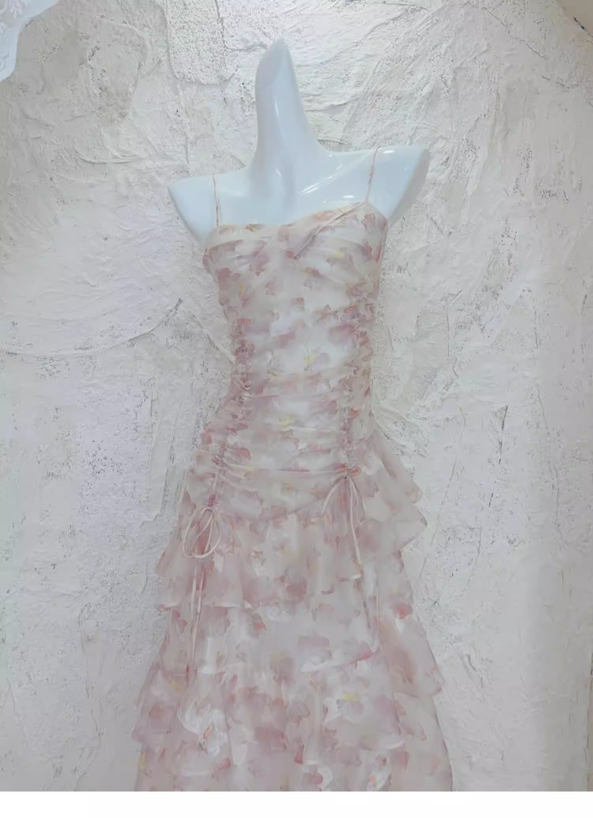 Charming Pink Chiffon Print Floral layered Ruffles Mermaid Party Dress Formal Birthday Prom Dresses SP2000
