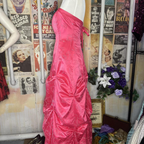 Elegant Hot Pink Strapless Satin Beaded Long Party Dress Birthday Prom Gown
