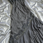 Vintage Spaghetti Straps Grey Chiffon Beaded Mermaid Evening Dress Long Prom Dress Y9739