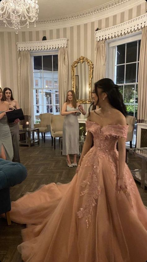 Charming Off The Shoulder Ball Gown Tulle Appliques Long Party Dress Pink Birthday Evening Dresses