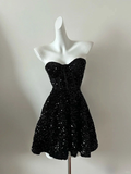Pretty Black Strapless Sequin A Line Short Homecoming Dress Cocktail Dress Y9684