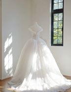 Princess Off The Shoulder White Lace Bridal Gown Long Wedding Dress