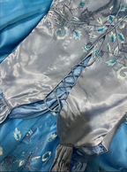 Classy Blue V Neck Satin Embroidery Flowers Beaded Mermaid Party Dress Long Prom Gowns SP411