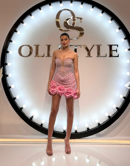 Gorgeous Pink Sequin Beaded Sheath Cocktail Dress Sexy Homecoming Dress With Rose Flowers Y8962