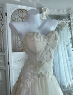 Classy Strapless Off White Tulle Beaded Appliques Mermaid Long Birthday Party Dress Prom Gown SP1463