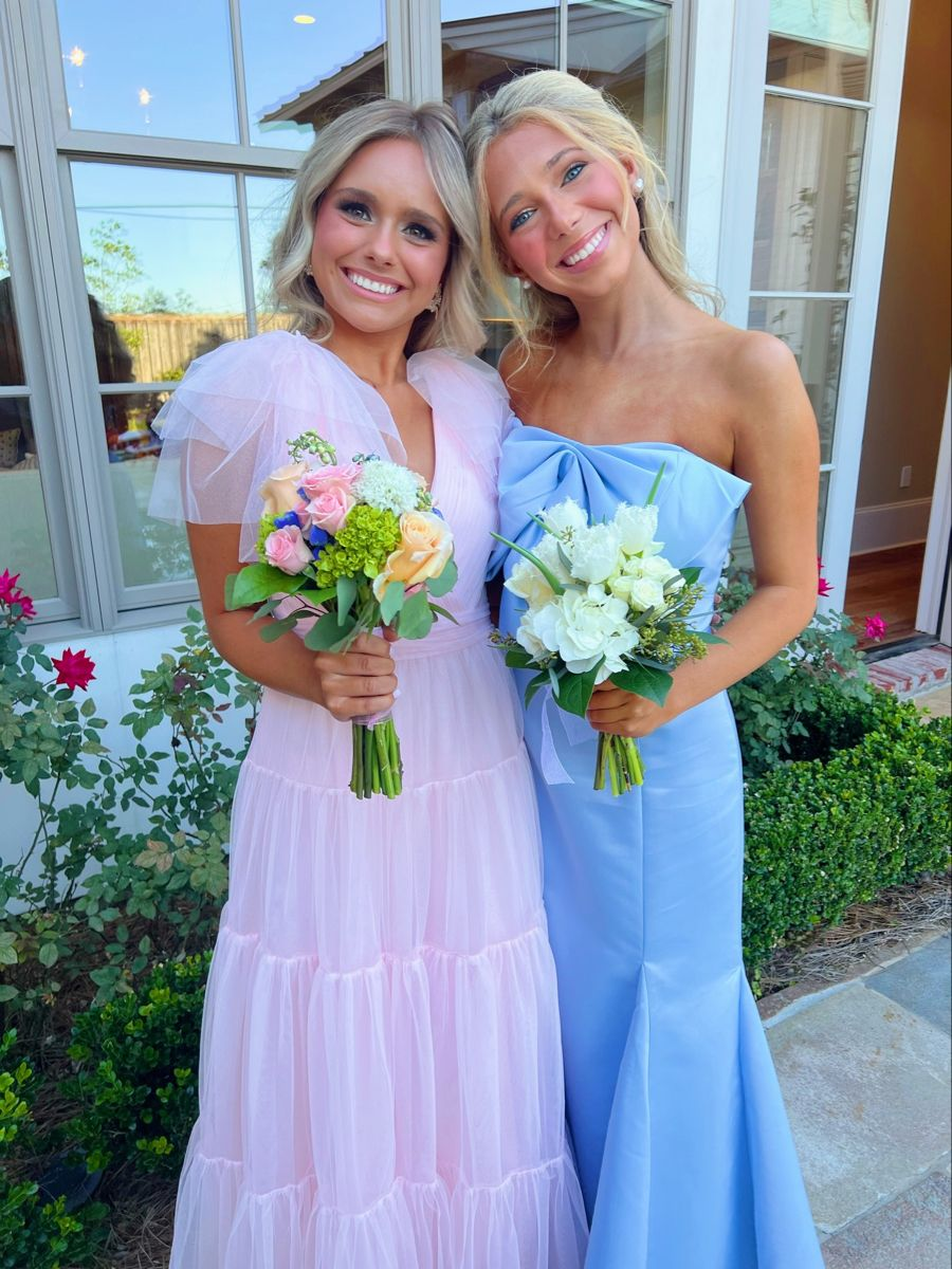 Pink A-line Tulle Prom Dress/Blue Mermaid Long Prom Dress  Y2015