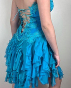 Gorgeous Strapless Blue Chiffon Appliques A Line Short Homecoming Dress 18th Birthday Outfits SP96