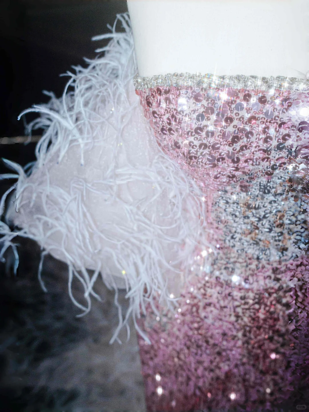 Fairy Pink Strapless Sequins Feathers Mermaid Evening Dress,Slit Prom Dress Y8660