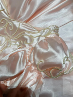 Cute Pink Ball Gown Satin Beaded Long Party Dress Prom Gown With Bow