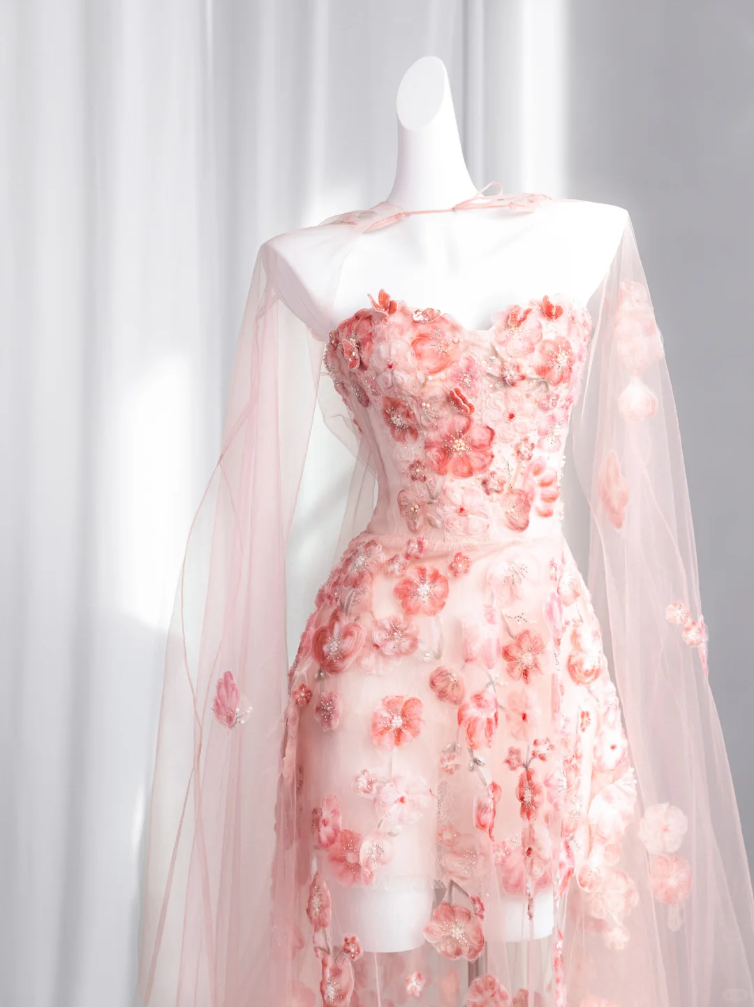 Pretty Pink Strapless Tulle Beaded Appliques Long Birthday Party Dress Prom Gown SP1511