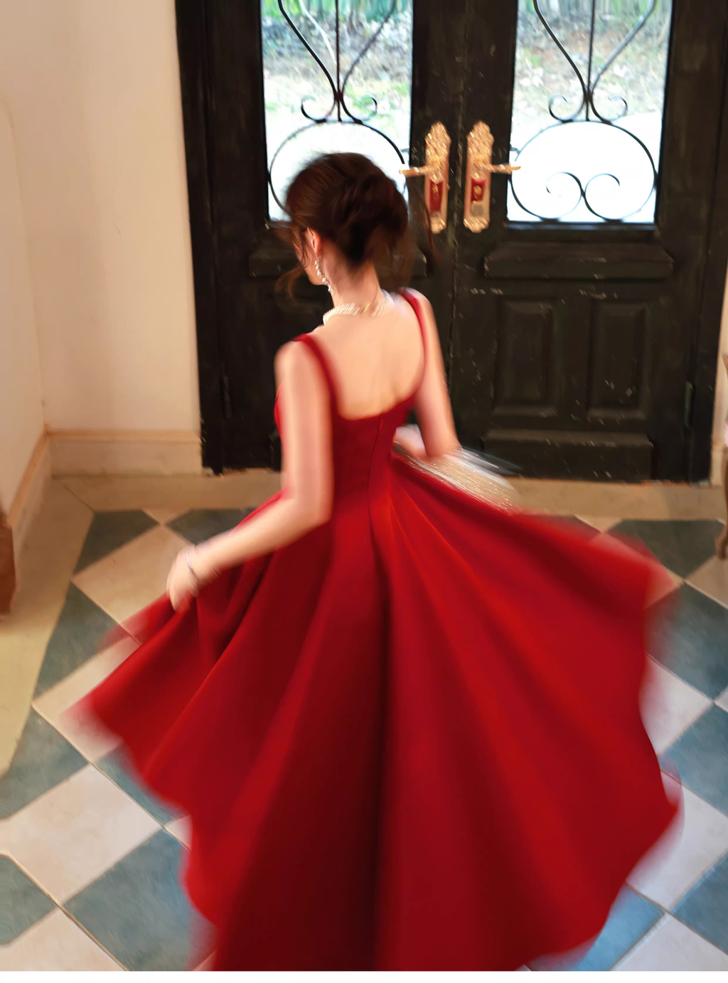 Fashion Spaghetti Strap Red Satin A Line Long Evening Dress Formal Birthday Prom Dresses SP1653