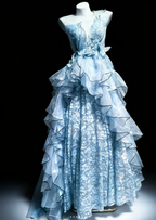 Glamorous Blue Tulle Lace Floral Long Party Dress Formal Birthday Prom Gowns SP1573