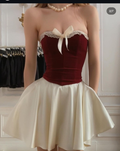 Cute Strapless Satin Velvet A Line Short Graduation Homecoming Dress 21st Birthday Outfits SP09