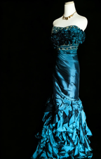 Charming Strapless Purple Satin Pleated Ruffles Mermaid Long Party Dress Evening Dress SP1638
