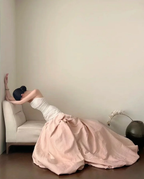 Elegant White Pink Long Satin Tulle Mermaid Long Wedding Dress SP405