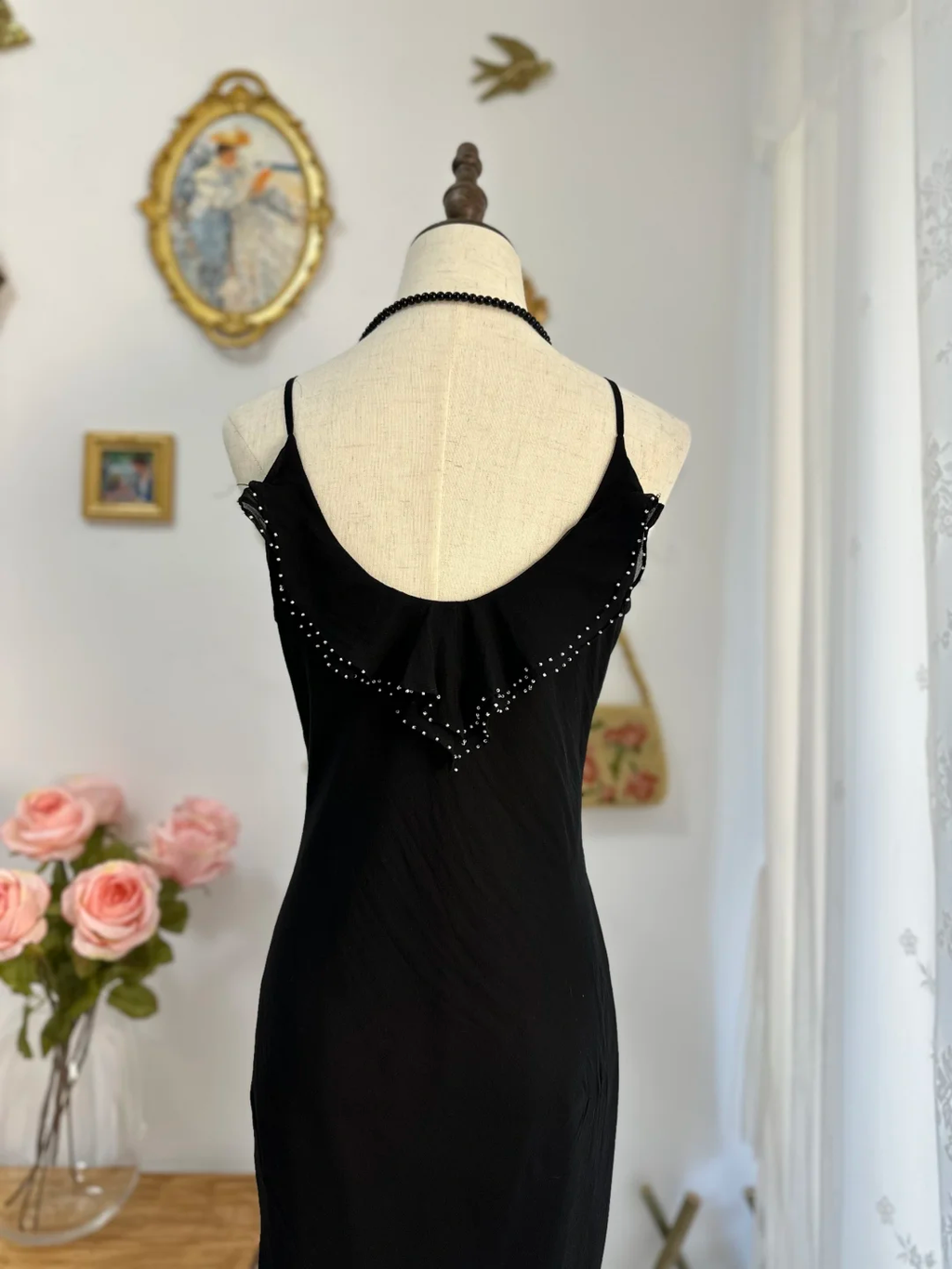 Classy Black Chiffon Beaded Appliques Long Party Gown Formal Evening Dress