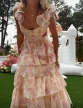 Charming A-line Print Tiered Long Prom Dress,Summer Beach Dress  Y1614