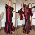 Vintage Spaghetti Straps Satin Beaded Burgundy Mermaid Evening Dress Prom Gown