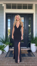 Deep V Neck Floor Length Black Prom Dress Sheath/Column Formal Gown Y127