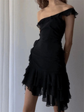 Fashion One Shoulder Black Chiffon Ruffle Cocktail Dress Short Homecoming Dress Birthday Outfits Y9777