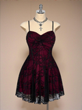 Vintage Spaghetti Straps Satin Lace A Line Short Prom Dress Formal Homecoming Dress Birthday Outfits SP133