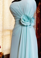 Classy Blue Strapless Chiffon Long Party Dress Birthday Dress With Floral SP1952