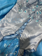 Vintage V Neck Embroidery Satin Beaded Mermaid Party Dress Blue Long Prom Dresses SP1780