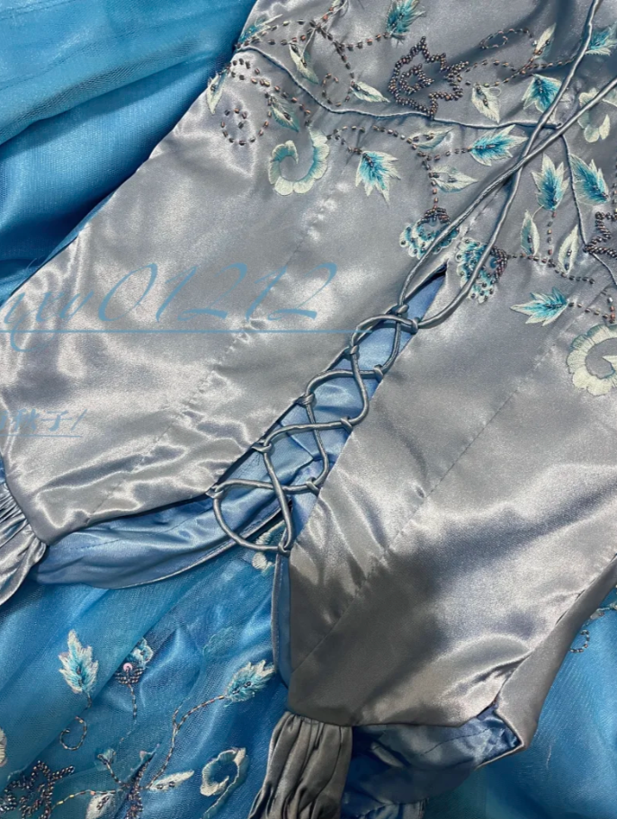 Vintage V Neck Embroidery Satin Beaded Mermaid Party Dress Blue Long Prom Dresses SP1780
