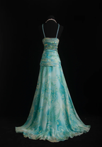 Classy Mint Green Chiffon Print Floral Beaded Mermaid Long Party Dress Formal Birthday Evening Gown
