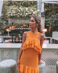 Orange Ruffle Sleeveless Layered Prom Dress Long Formal Evening Gown cc1824