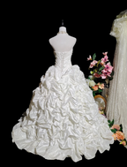 Retro Strapless Satin Pleated Beaded Ball Gown White Birthday Quinceanera Dress