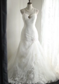 Charming Spaghetti Straps White Irregular Satin Organza Mermaid Princess Wedding Dress Long Bridal Gowns