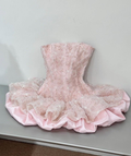 Cute Pink Strapless Satin Lace A Line Short Homecoming Dress Birthday Outfits SP163
