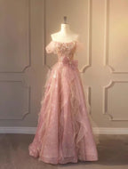 A Line Pink Long Prom Dress Glam Prom Dresses Prom Gowns