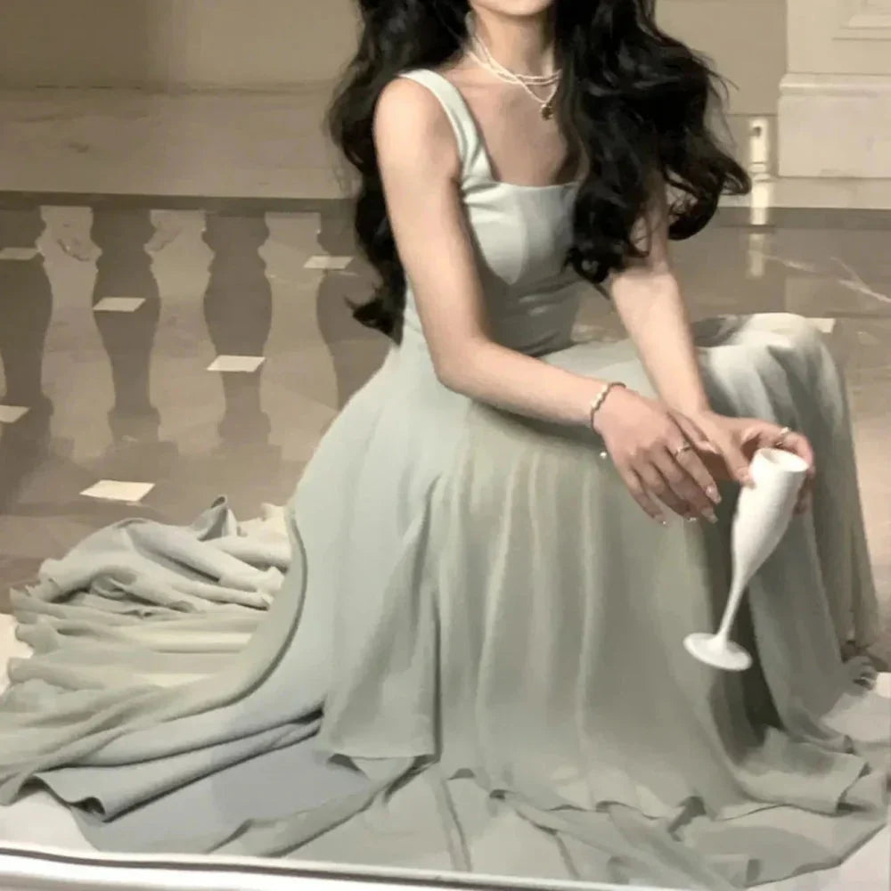 A Line Square Neck Prom Dresses Elegant Evening Gown