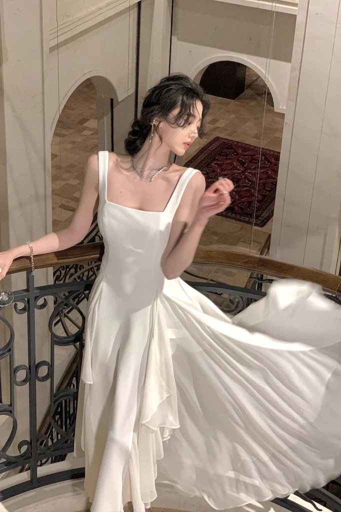 A Line Square Neck Prom Dresses Elegant Evening Gown