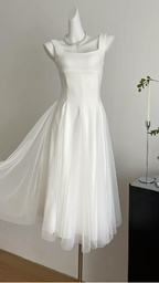 A Line Square Neck Prom Dresses Elegant Evening Gown