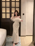 White one-shoulder dress 2025 sexy tube top hip slit banquet evening dress skirt R1528