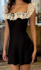 Black lace sexy waist A-line skirt homecoming dress R2744