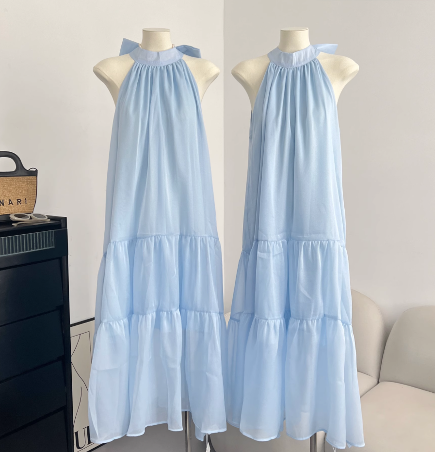 Blue sleeveless dress loose and slim 2025 new temperament gentle skirt R2083